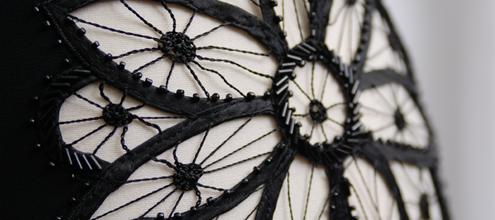woven garments, open work with blck beading
